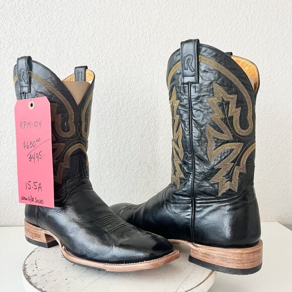 Rod Patrick Mens Cowboy Boots Size 15.5A Black Calf Leather Square Toe Western - Picture 12 of 12